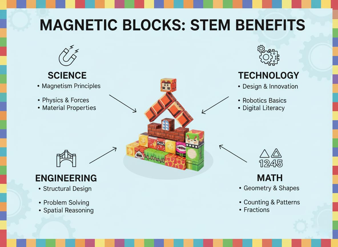 uMadeUs Magnetic Blocks Building Set - Puzzle Cubes as STEM Toys for Kids - Toddlers Sensory Construction Tiles - Ages 3+ Creative Educational Games for Boys and Girls - Mario 45pc in Tin Travel Box