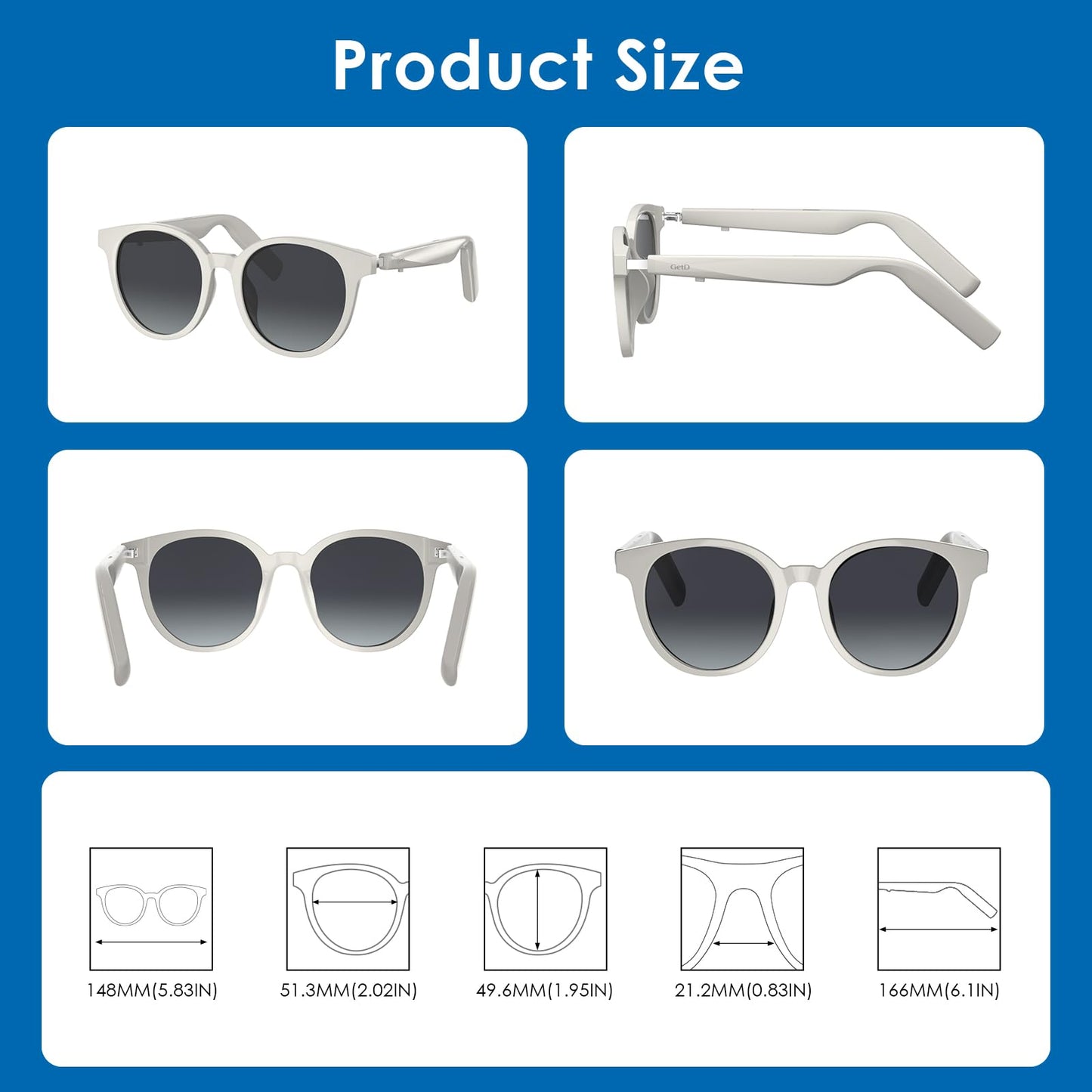 GetD AI Glasses for Men & Women, Low Bridge Fit, Smart Sunglasses Powered by ChatGPT with 74-Language Translation, Bluetooth 5.4, 11H Music/9H Call, UV400 & Polarized Lenses for Travel & Daily Use