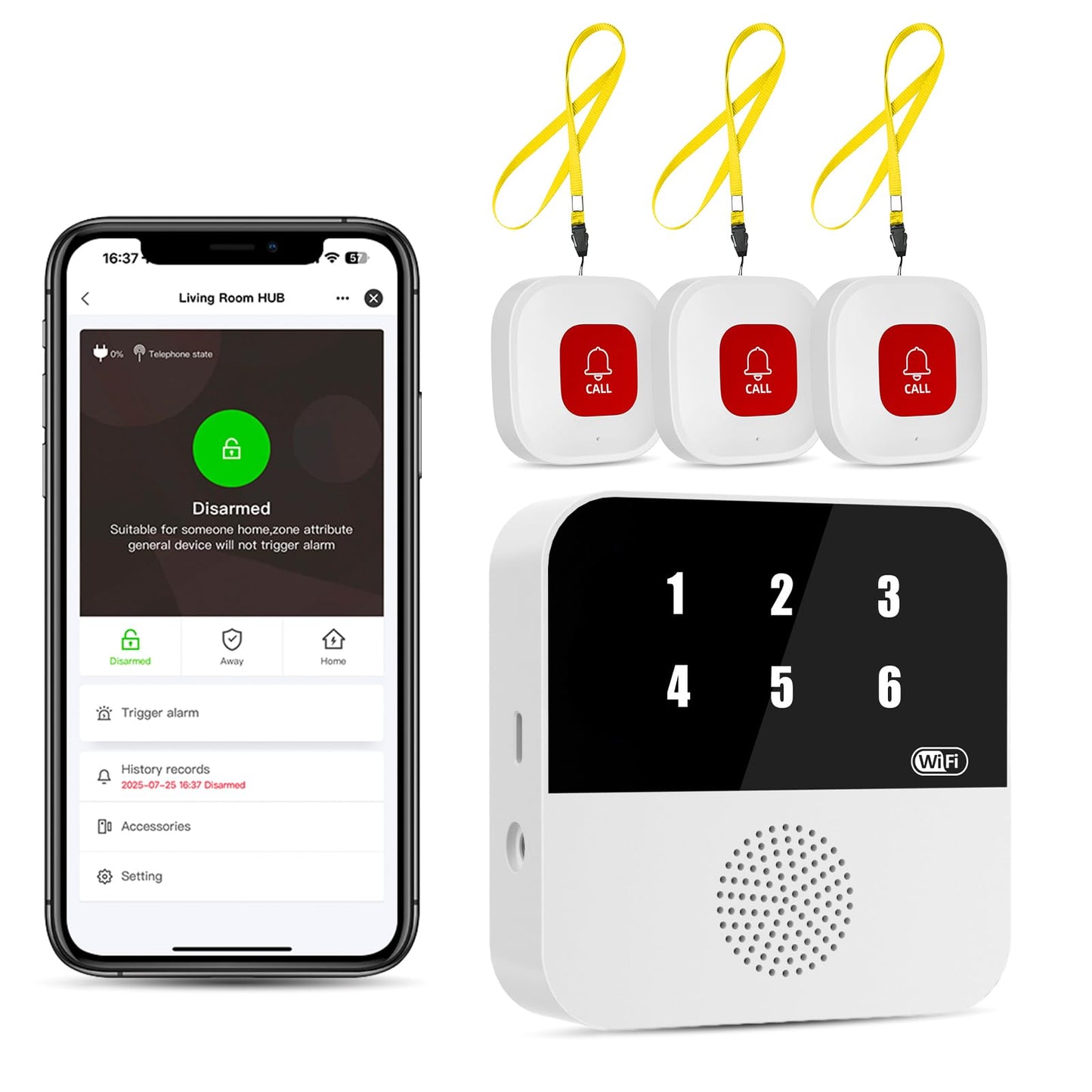 PILSAMSA WiFi Caregiver Pager Wireless Call Button with Flashing Caller ID & App Alerts, 3 Waterproof Panic Button, Medical Alert Systems for Seniors No Monthly Fee, Alert Button for Seniors at Home