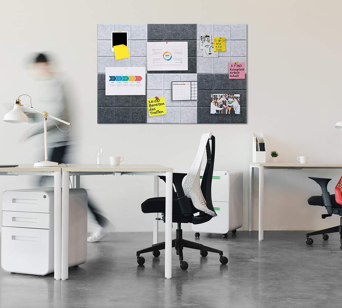 Uoisaiko Large Felt Board Tiles for Wall with Pack of 6 Pin Board Notice Boards for Home Office Kitchen, Bulletin Board Wall Tiles for Photos Memos (Drak Grey+Light Grey, 6 Pack)
