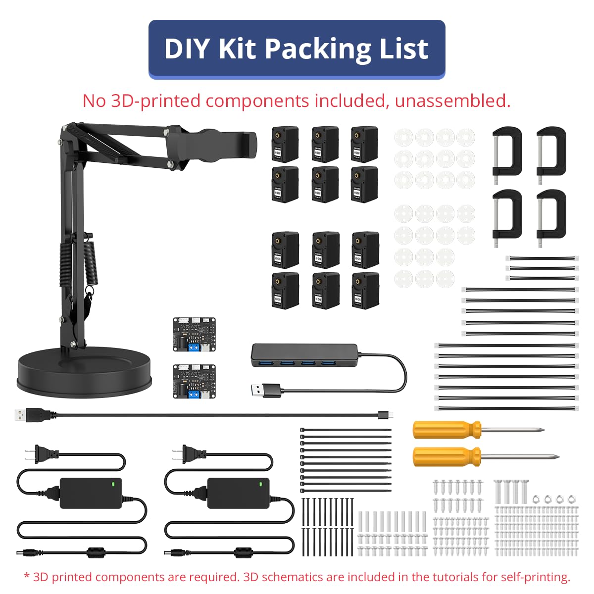 AI Robotic Arm Kit Hiwonder SO-ARM101 Compatible with LeRobot Open-Source Project Embodied Imitation Learning Robot Arm 12 High-Torque Bus Servos & Tutorials(DIY Kit, NO 3D Printed Part, Unassembled)