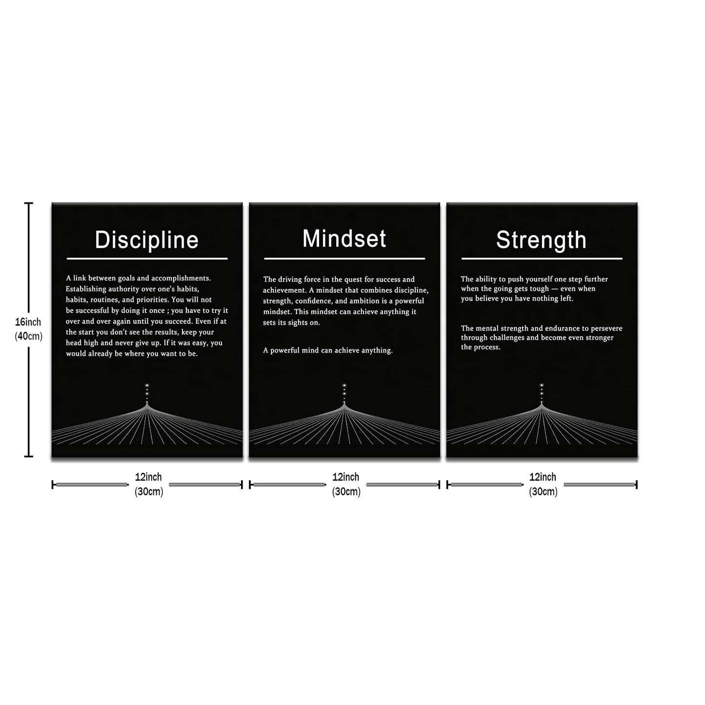 PSYYSP 3 Piece Motivational Wall Art Discipline Strength Mindset Quotes Canvas Pictures Framed Black And White Inspirational Posters For Office Decor Home Gym Modern Minimalist Artwork, 36x16 Inch
