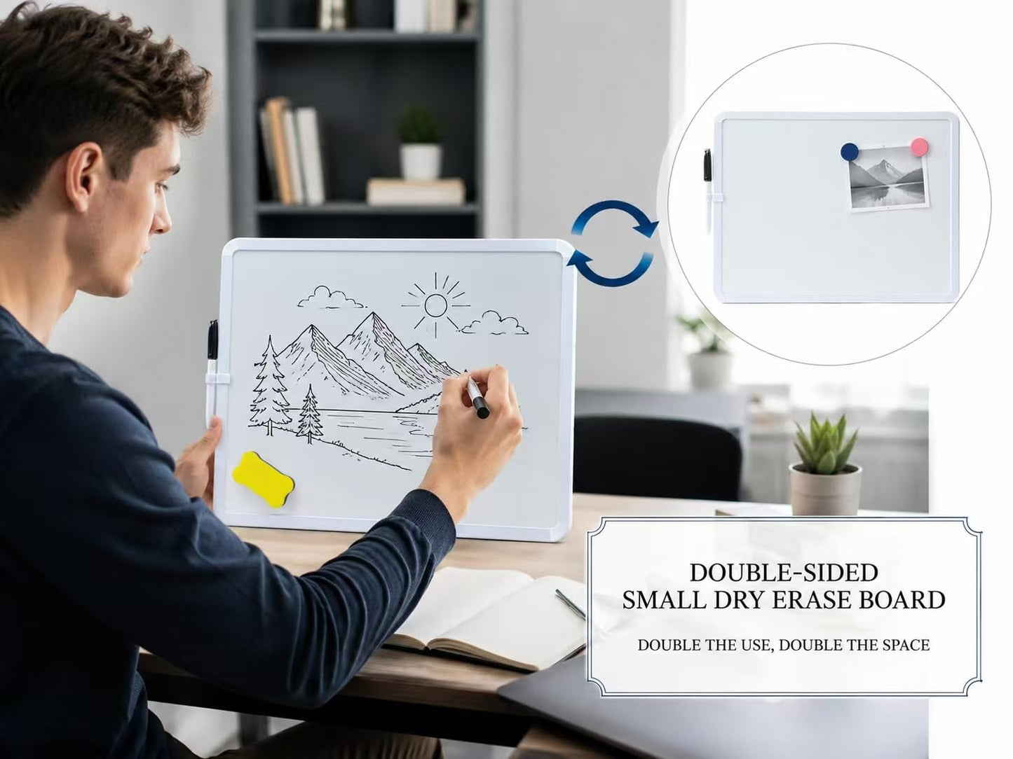 MXG Small White Board Dry Erase, 12x16 Inch Portable Double Sided Whiteboard for Wall, Fridge, Desk, Mini Dry Erase Board with Magnets, Marker & Eraser, for Office, Home, School & Business