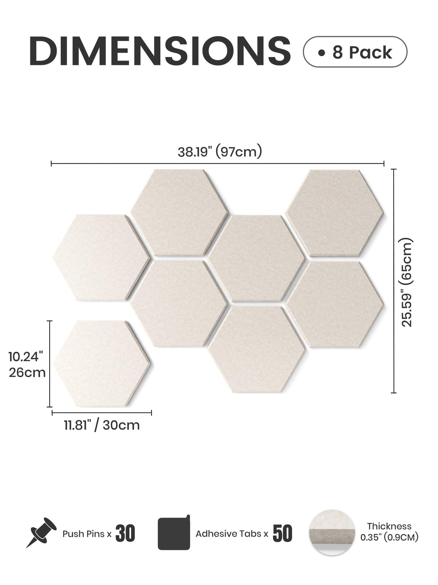 Fluxynara Hexagon Cork Board Alternative for Walls Decor-8-Pack Felt Bulletin Board Tiles,with 30 Pushpins,50 Adhesive Tabs for Office,Classrooms & Home Pin Board Felt Board-Oatmeal