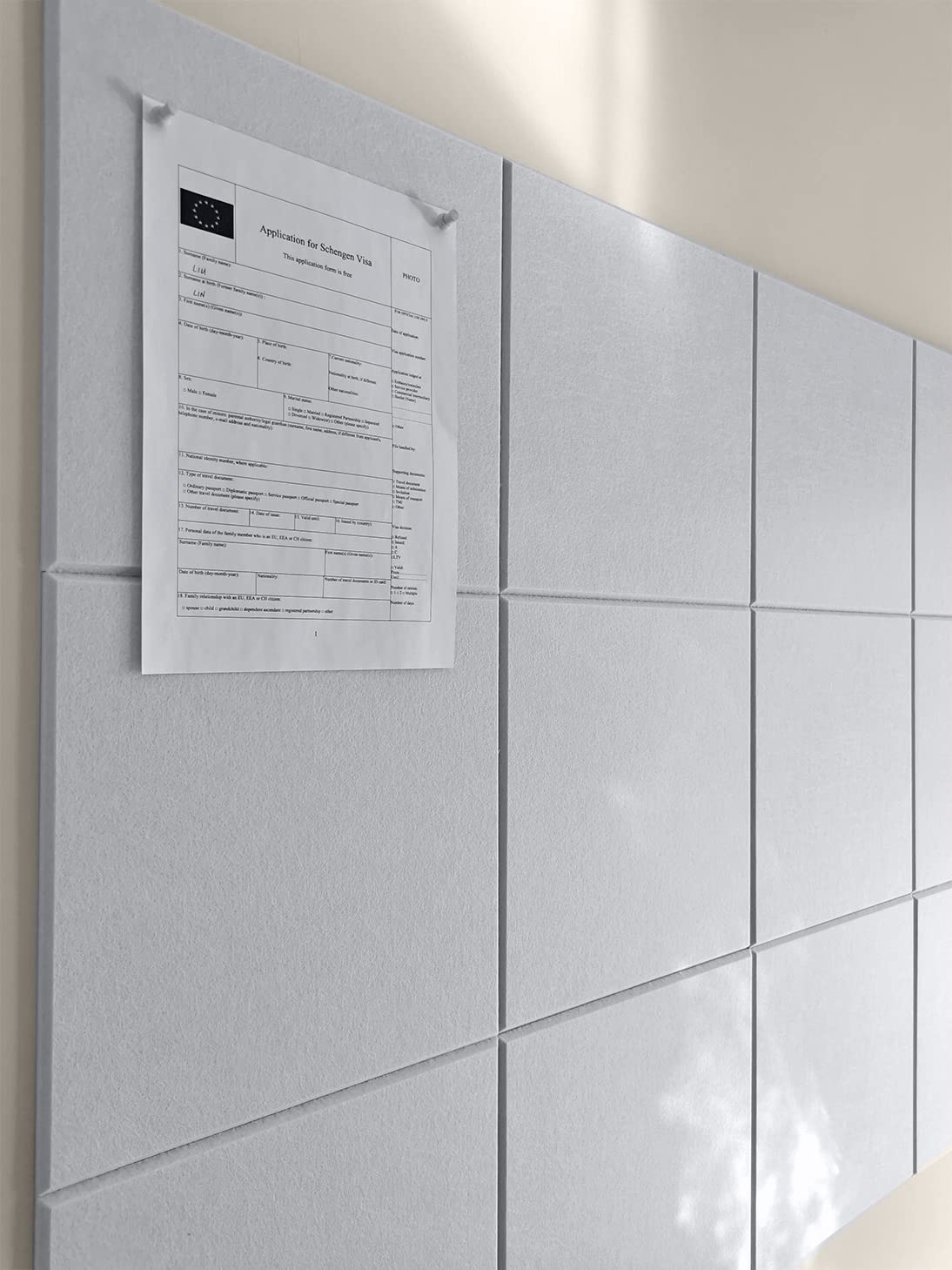 DECORITA Felt Wall Tiles | Large Cork Board Alternative | Aesthetic Felt Bulletin Board for Office, Home & Classroom | Large Cork Boards for Walls Pinboard (12-Pack) | Gray White
