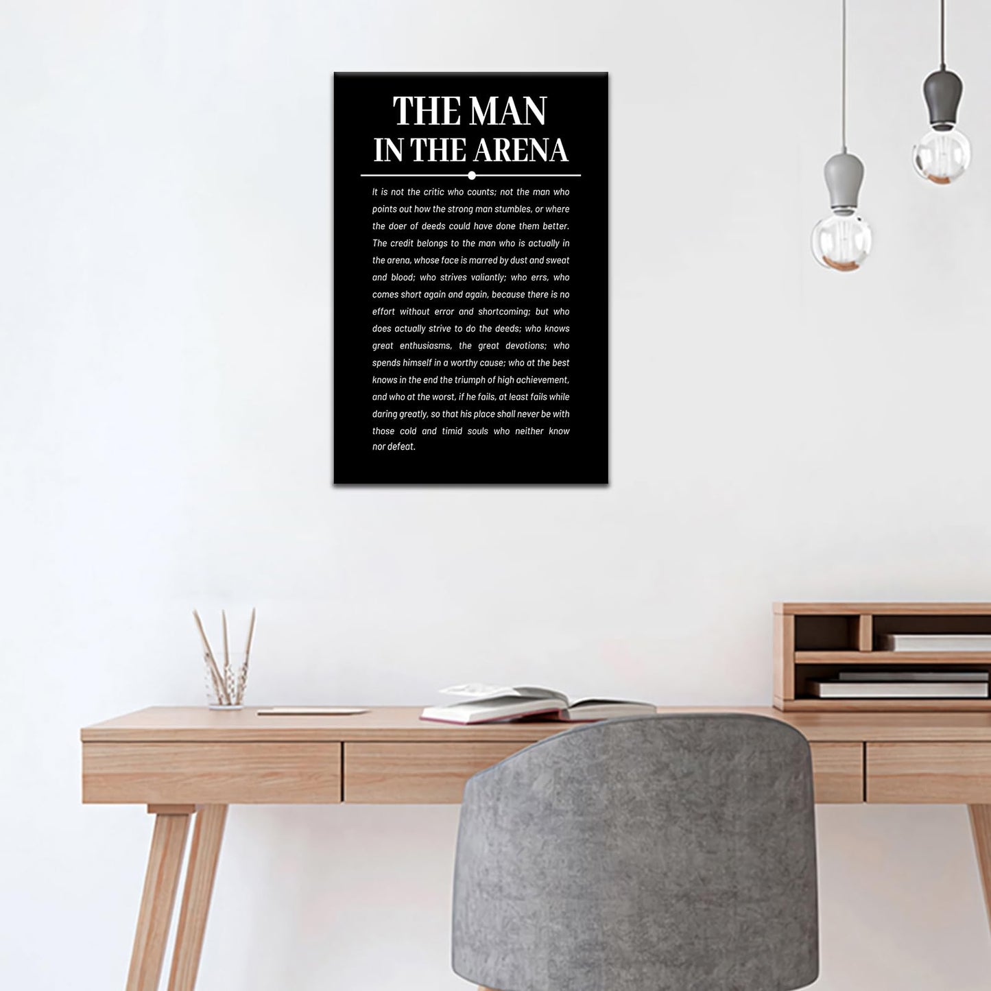 The Man in the Arena Inspirational Canvas Wall Art Motivational Entrepreneur Quotes Poster Print Positive Picture Artwork for Bedroom Office Wall Decor Ready to Hang [12''Wx18''H]