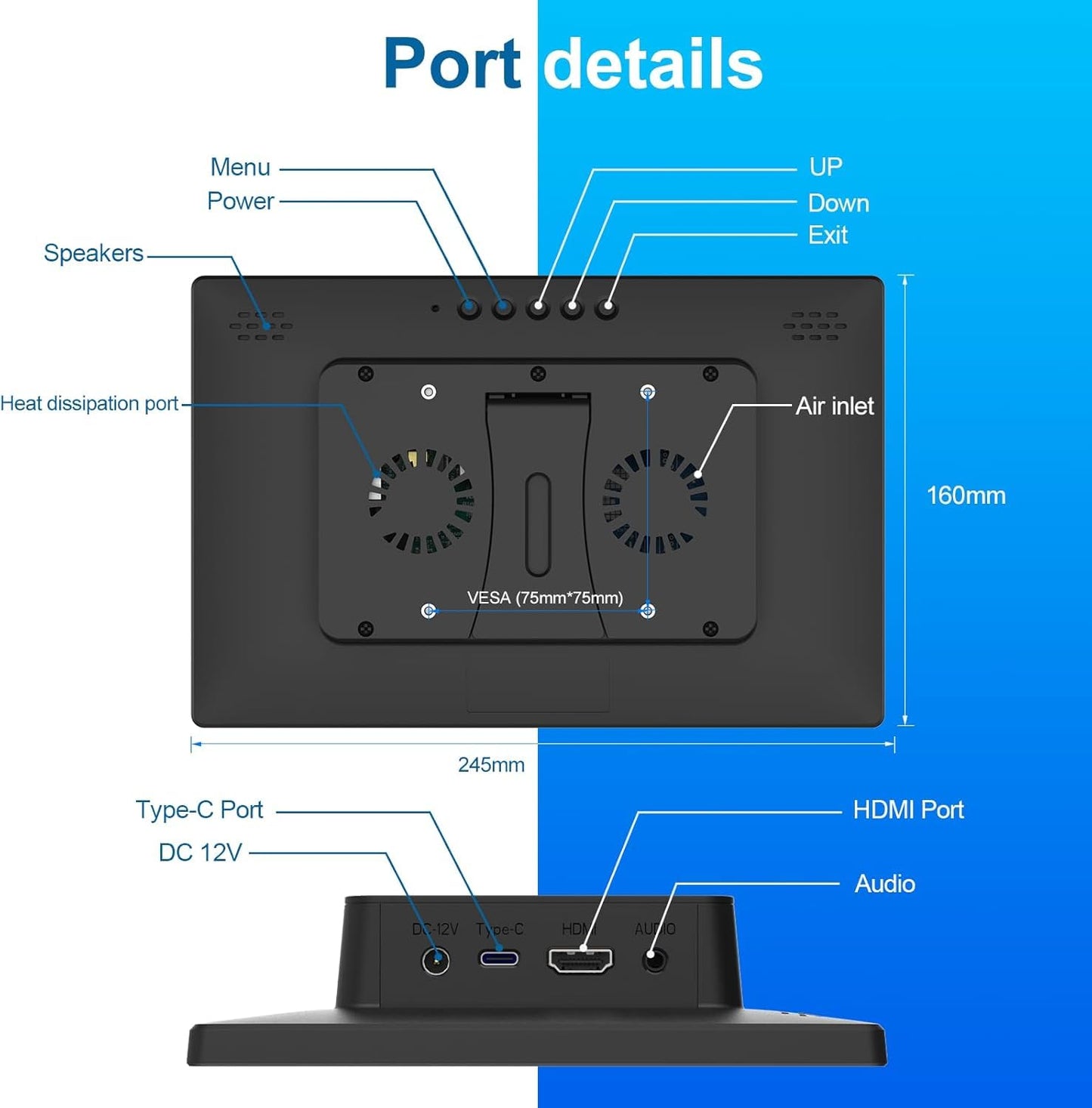 10.1 Inch Touchscreen for Raspberry Pi,5-Point 1920 * 1200 IPS touchscreen Portable Monitor with HDMI Interface Dual-Speaker for Raspberry Pi 5/4B/3B+/3B/B+ Jetson Nano Win11/10/8/7(black inky)