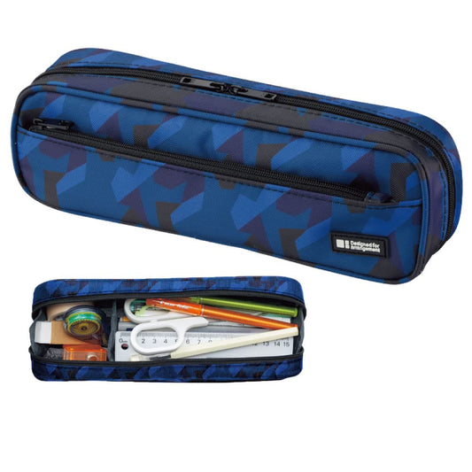 LIHIT LAB Large Capacity Zipper Long Pencil Case For School Office College, Big Capacity Pencil Bag Holder Adults Teen Boys Girls, Travel Cosmetics Storage, Navy Camo (A7552-132)