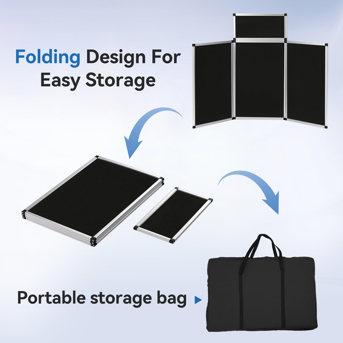 LITTLE TREE 3+1 Panel Trade Show Presentation Board, 70.8" x 35.4" Portable Panel Display, Folding 3 Panel Exhibition Boards Double Sided Tabletop Display Black Hook & Loop-Receptive Fabric with Bag