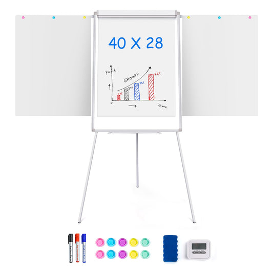 Easel Whiteboard 40x28 Inch, Portable Magnetic Dry Erase Height Adjustable Tripod Stand with 2 Extendable Side Arms for Flipchart, Home Office School Use, White