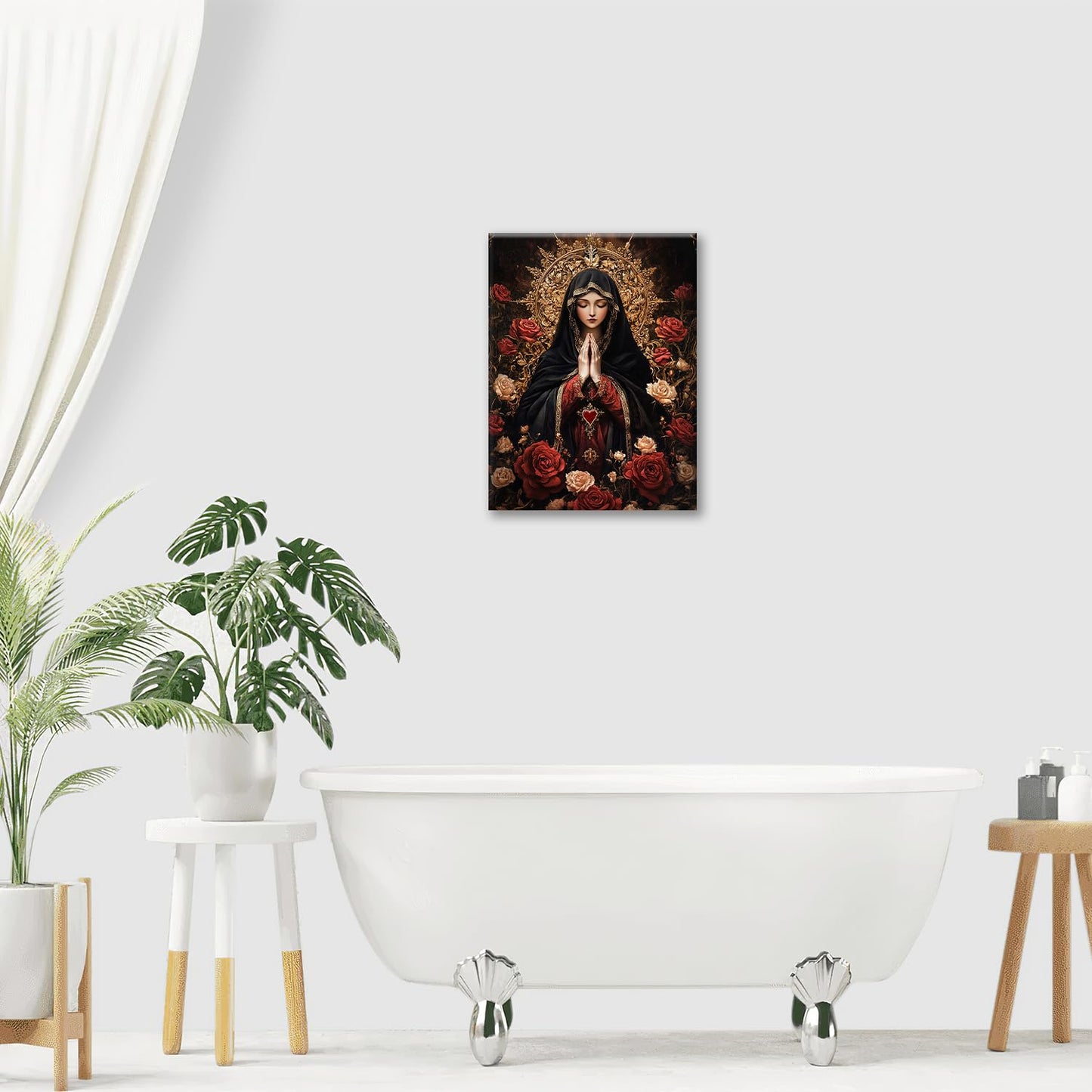 Virgin Mary Wall Art, Virgen De Guadalupe Pictures Wall Decor Our Lady Canvas Prints Framed Artwork Paintings Poster Home Office Decorations For Bedroom Living Room Kitchen Dinning Room 12l X 16w