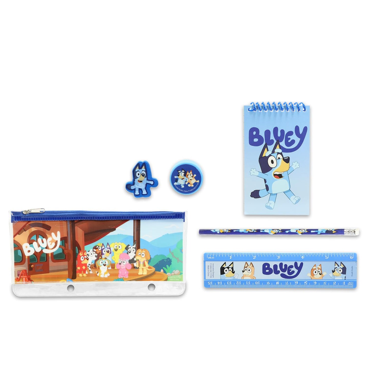 Bluey School Supplies for Kids - 11 Pc Themed School Supplies Bundle Includes Bingo Folders, Notebook, Notepad, Pencils, More Plus Stickers | Bluey Classroom Supplies