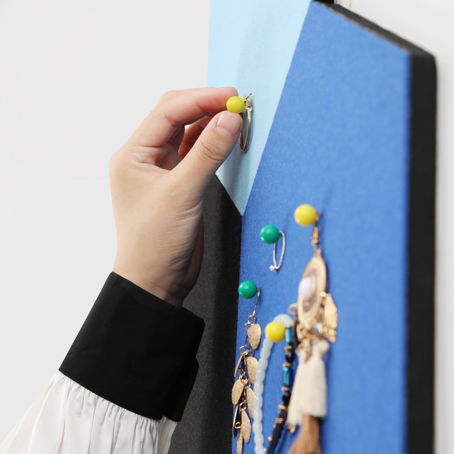 SEG Direct Hexagon Felt Bulletin Board, Large Felt Pin Board Self Adhesive Cork Board Tiles with Push Pins for Wall Office Home Decor, 11.8 x 10.2 in, 5PCS(Blue Series)