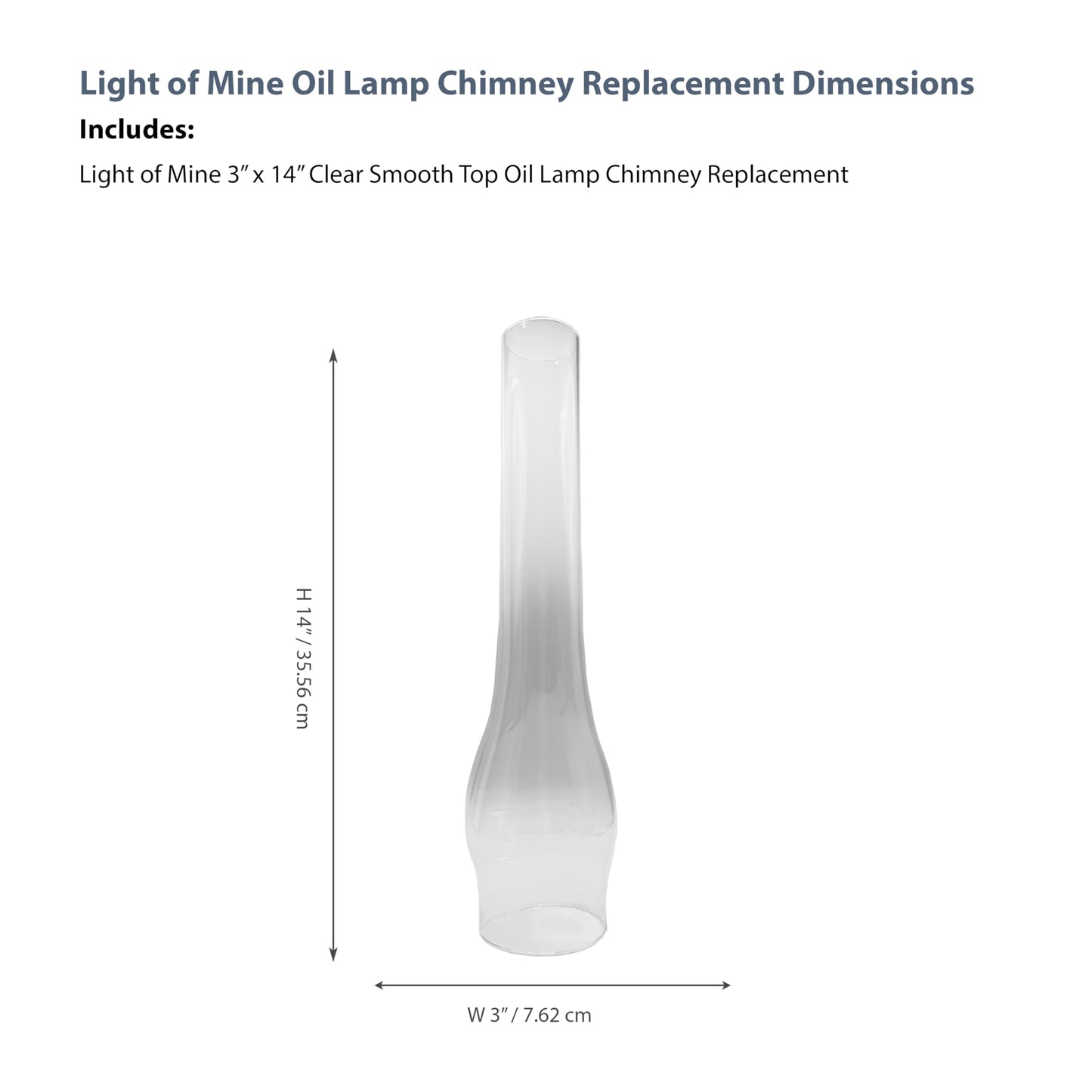 LIGHT OF MINE Oil Lamp Replacement Chimneys 3in x 14in Clear - Model PARE-CHIMN