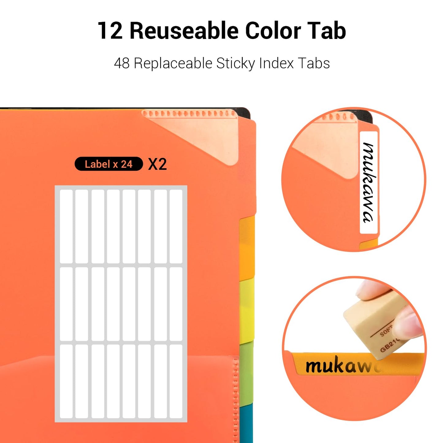 Mukawa 24 Pocket Poly Project Organizer, Letters Size Spiral Bound Project Folder with Inner Zipper Pouch, Customizable Front Cover, 12 Dividers with Erasable Tabs, Letter-Sized, 1 Pack