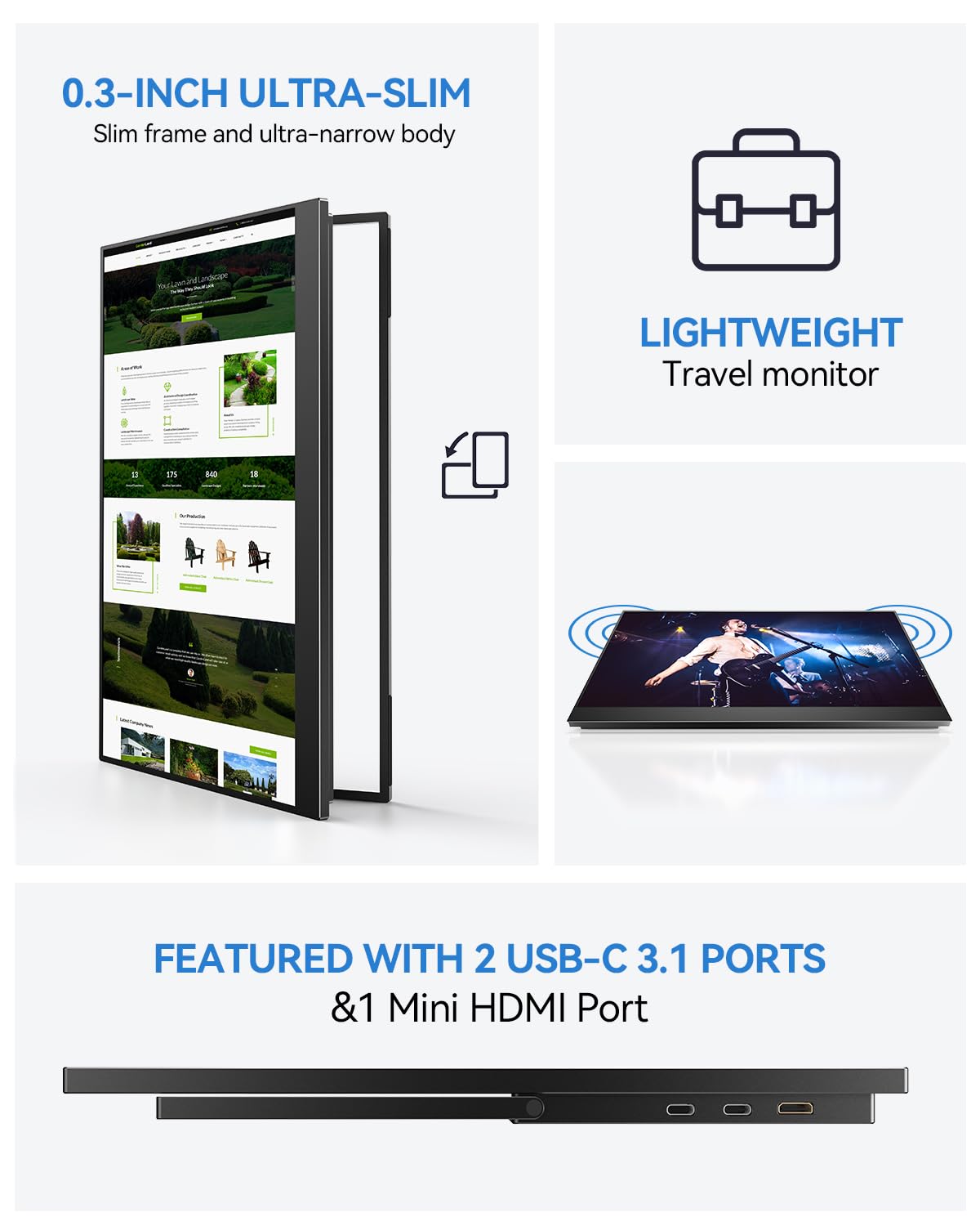 UPERFECT 17.5" Portable Monitor 1920×1200 FHD 16:10 IPS 125% sRGB 400 nits USB-C & HDMI Laptop Extender with 180° Adjustable Stand, Travel Second Screen for MacBook, PC, Phone & Gaming