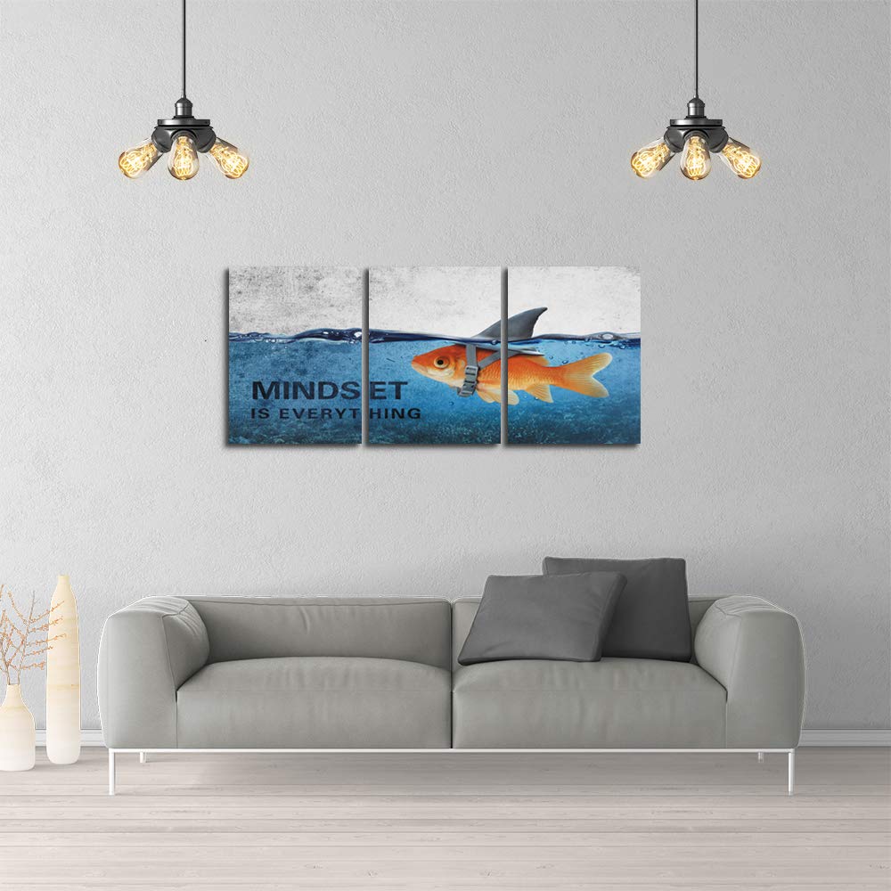 Motivational Canvas Wall Art Positive Entrepreneur Quotes Poster Print Inspirational Goldfish Artwork Painting Picture Office Home Bedroom Decor Wall Art Framed Ready to Hang - 36" W x 16" H