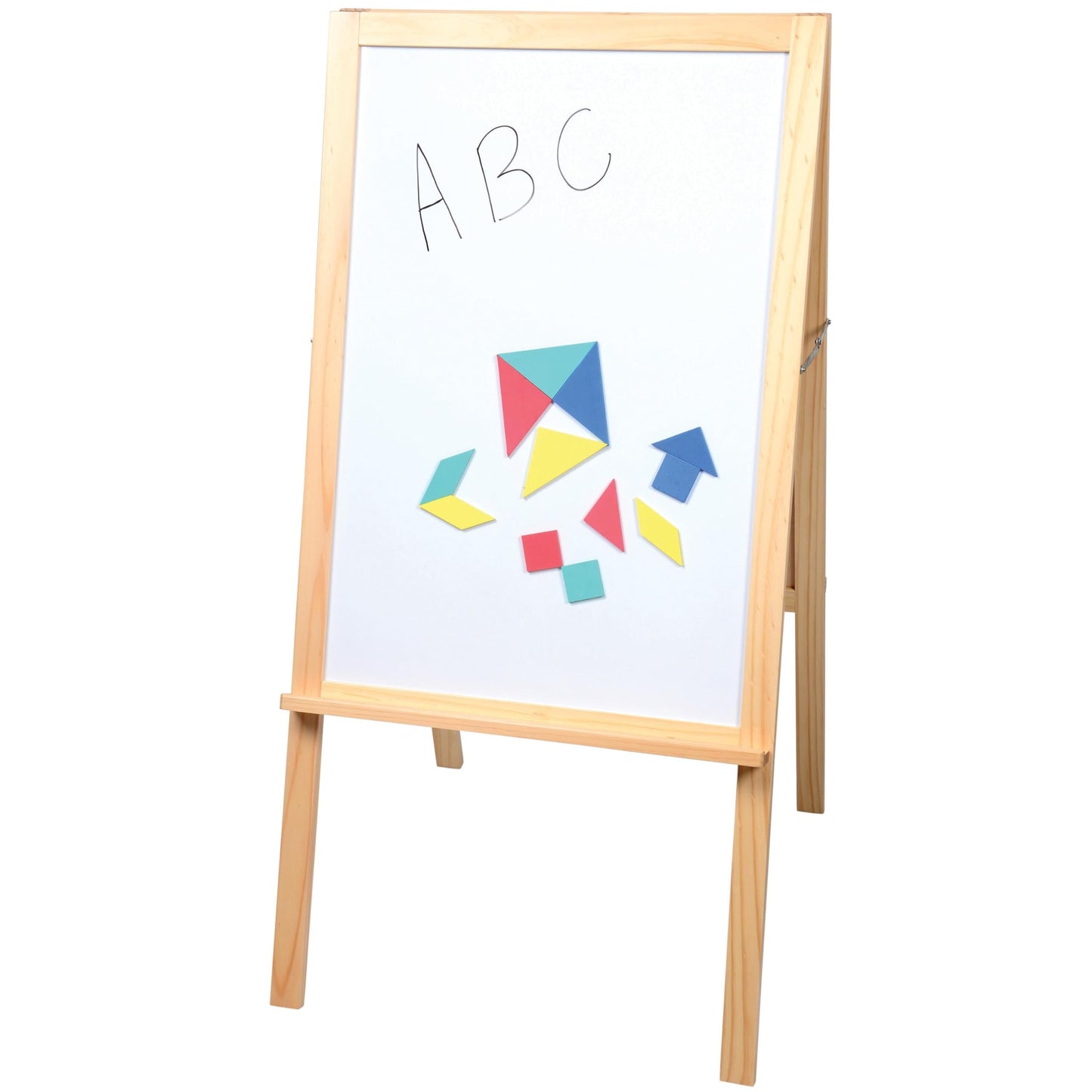4-in-1 Wooden STEM Learning Easel – Magnetic, Write-and-Wipe & Flannel Board for Early Math, Geometry & Interactive Classroom Activities