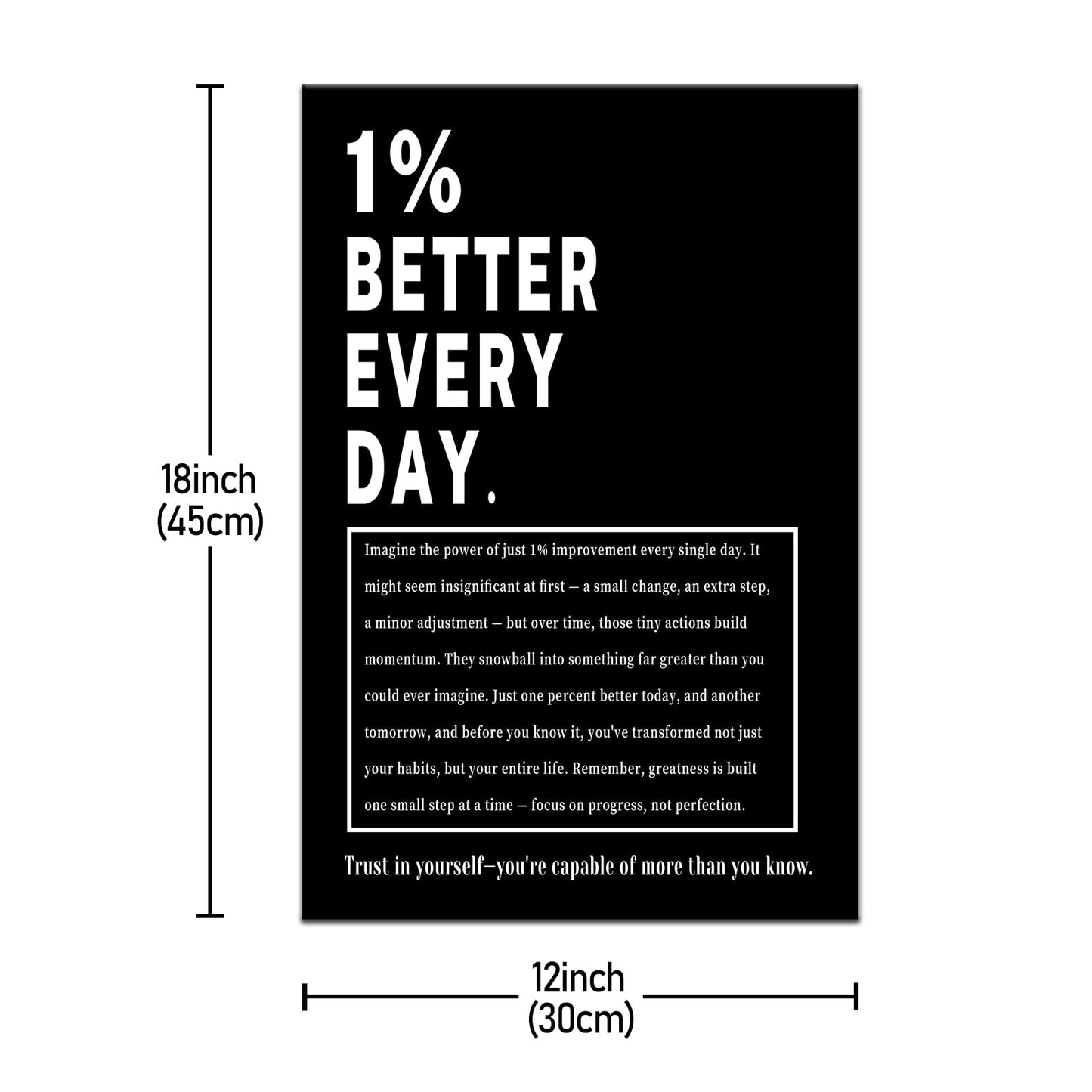 Motivational Wall Art 1% Better Every Day Inspirational Office Decor Framed Canvas Print Small Workout Poster for Home Gym Growth Mindset Sign Positive Daily Affirmation Decor [12''Wx18''H]