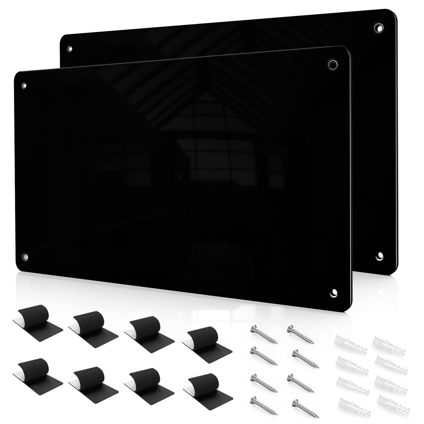 17.7" x 11.8" 2 Pack Black Metal Magnetic Board - Magnet Bulletin Board to Display Magnetic Letters Numbers Animal, Poetry, Spice Jars, Notes, Photos, Suitable for Wall, Refrigerator, Cubicle