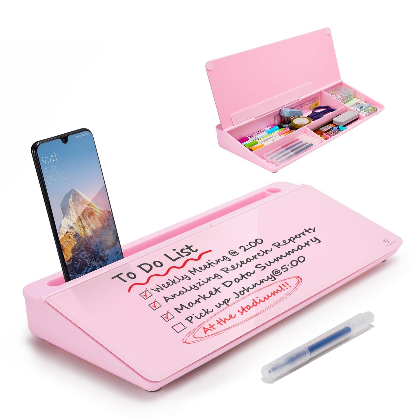 TSJ OFFICE Desktop Whiteboard Dry-Erase-Board - Computer Keyboard Stand White Board Surface Pad with Drawer, Desk Organizers with Accessories for Office, Home, School Supplies - Complete Pink