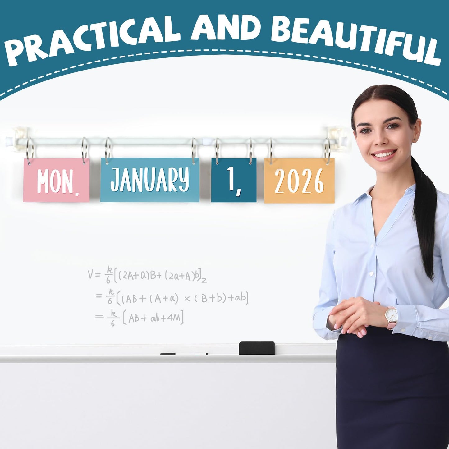 Boho Flip Calendar for Classroom Bulletin Board Set Boho Rainbow Calendar Class Whiteboard Decor with 2026 to 2030 Years Date Cards and Adjustable Rod for Home Elementary School Teacher Supplies