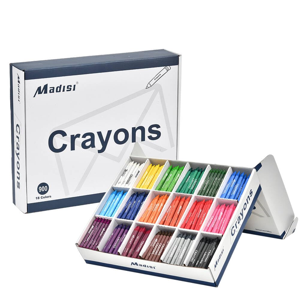 Madisi Crayon Bulk pack, Regular Size, 18 Colors, 900 Count