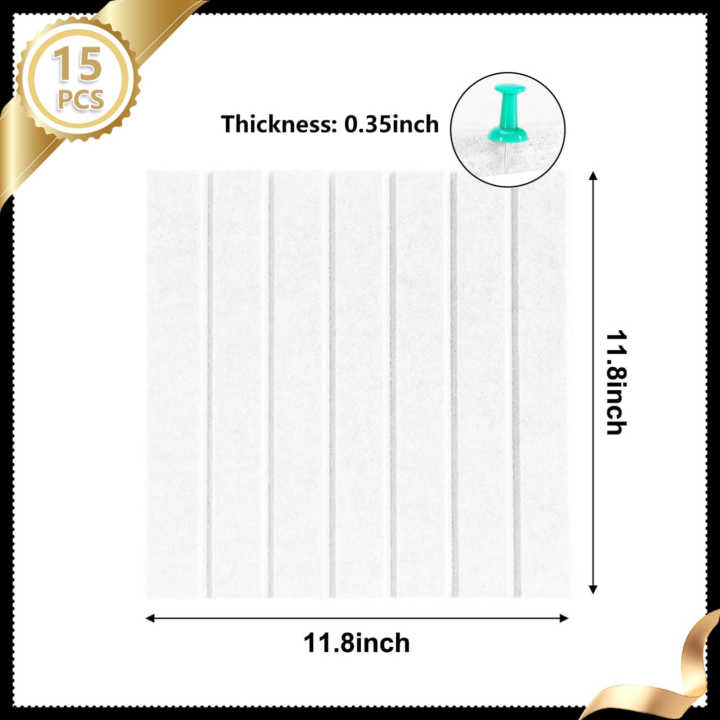 15 Pack Felt Bulletin Board, 35" x 59" Large White Pinboard with 30 Push Pins, Felt Pin Board, Self-Adhesive Cork Board Tiles for Home, Office Walls, School Classroom Message Photos Display