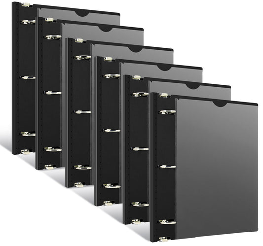 INFUN 1 Inch Telescoping 3 Ring Binder - 6PCS, Flexible Round Binder with Customizable Front Cover and Clear Catalog Pocket, 1Inch Rings, 225 Sheet Capacity-Black