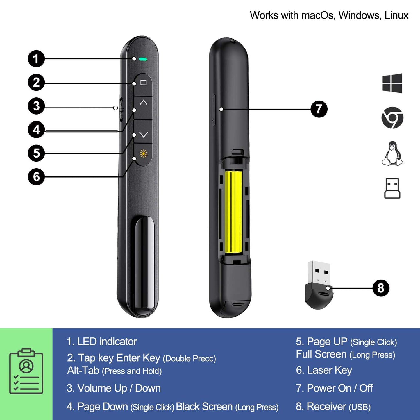 QUI Presenter Clicker Bundle | BK600 Slim-Shaped USB A Black & Remote-Shaped USB A Pink