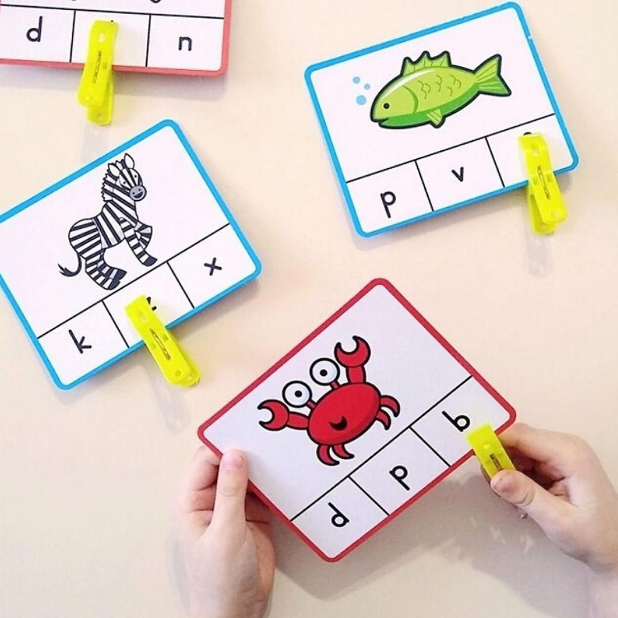 Fun Express Uppercase & Lowercase Letter Clip Card Set - Fun Learning Activities for Kids - Laminated Cardstock, 5” x 4” - Perfect for Early Education - 57-Pieces