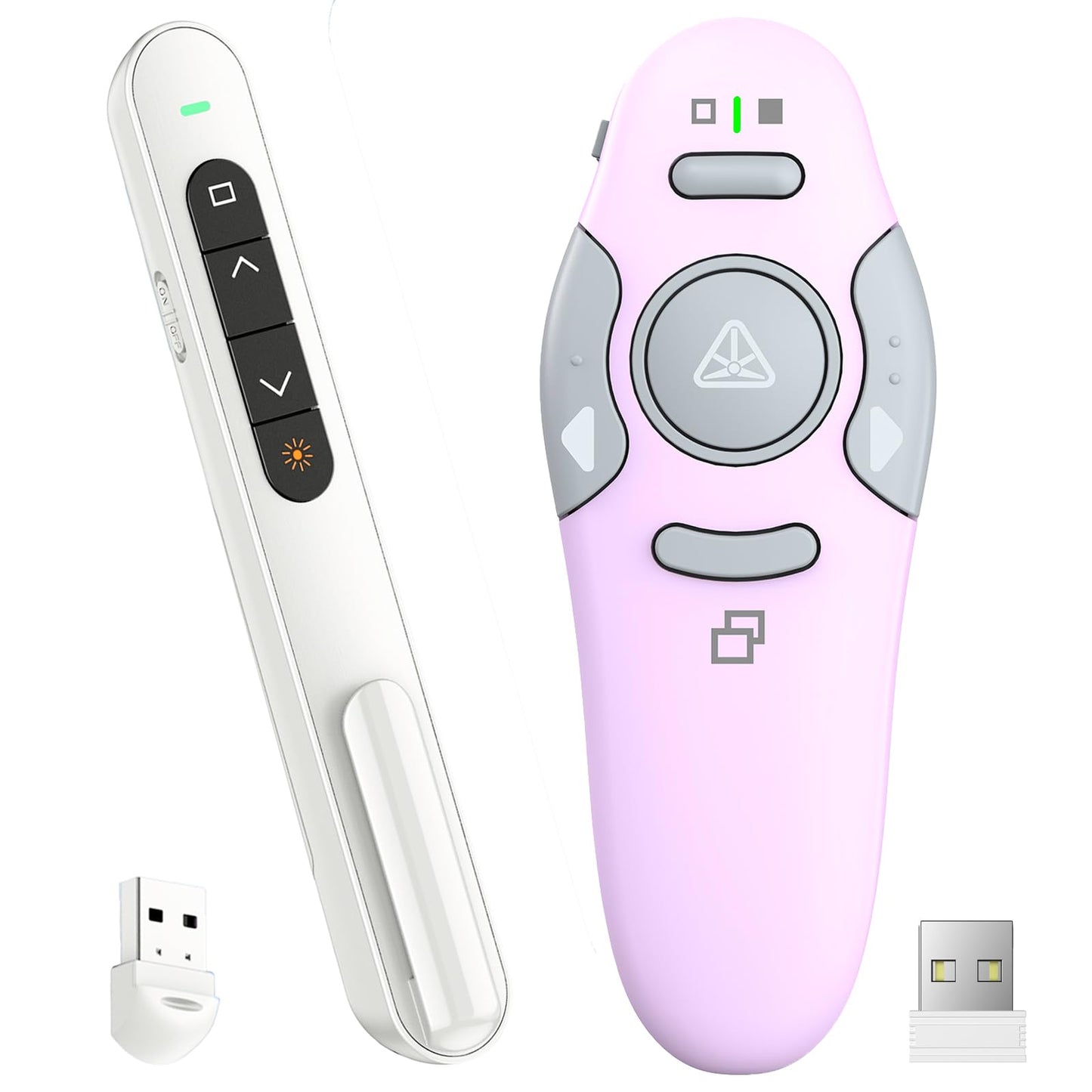 QUI Presenter Clicker Bundle | Pen-Shaped USB A White & Remote-Shaped USB A Purple