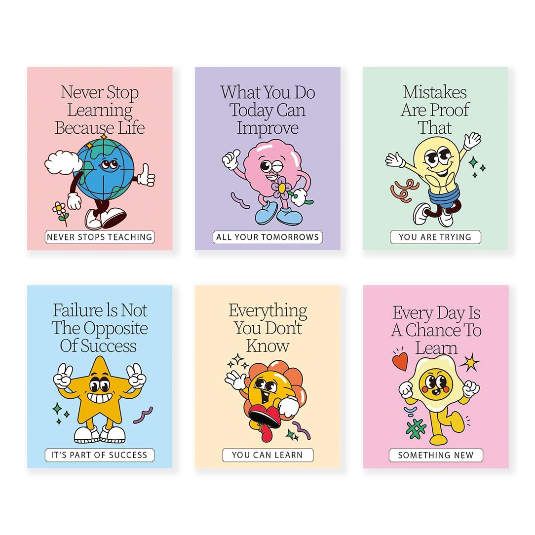 KDMAZH Retro Inspirational Poster,Colorful Growth Mindset, Motivation Growth Mindset Posters for Classroom, Educational for Teachers Bulletin Board，Set of 6pcs, 8×10Inch，Unframed