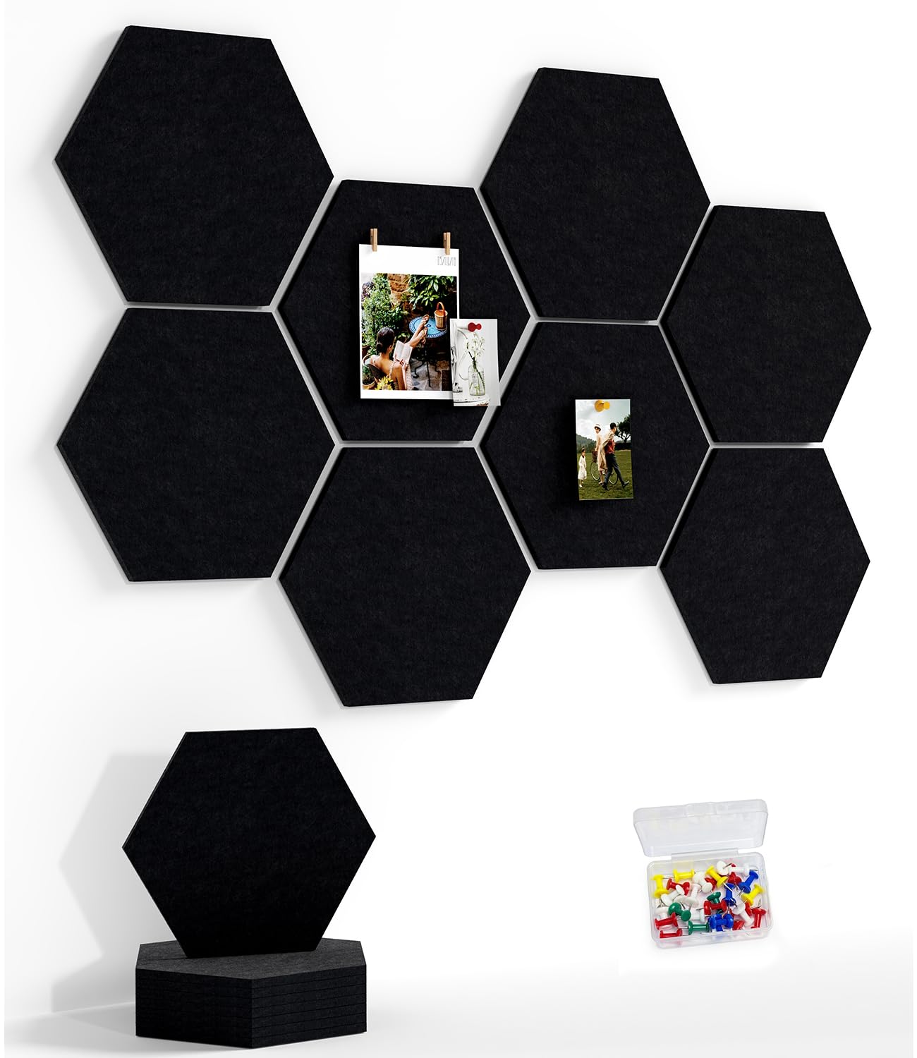 8 Pack Hexagon Felt Bulletin Board Tiles - 11.8" Large Thick Pin Board for Walls with 30 Push Pins, DIY Boards for Office Home School Decor, Aesthetic Hex Cork Board Alternative