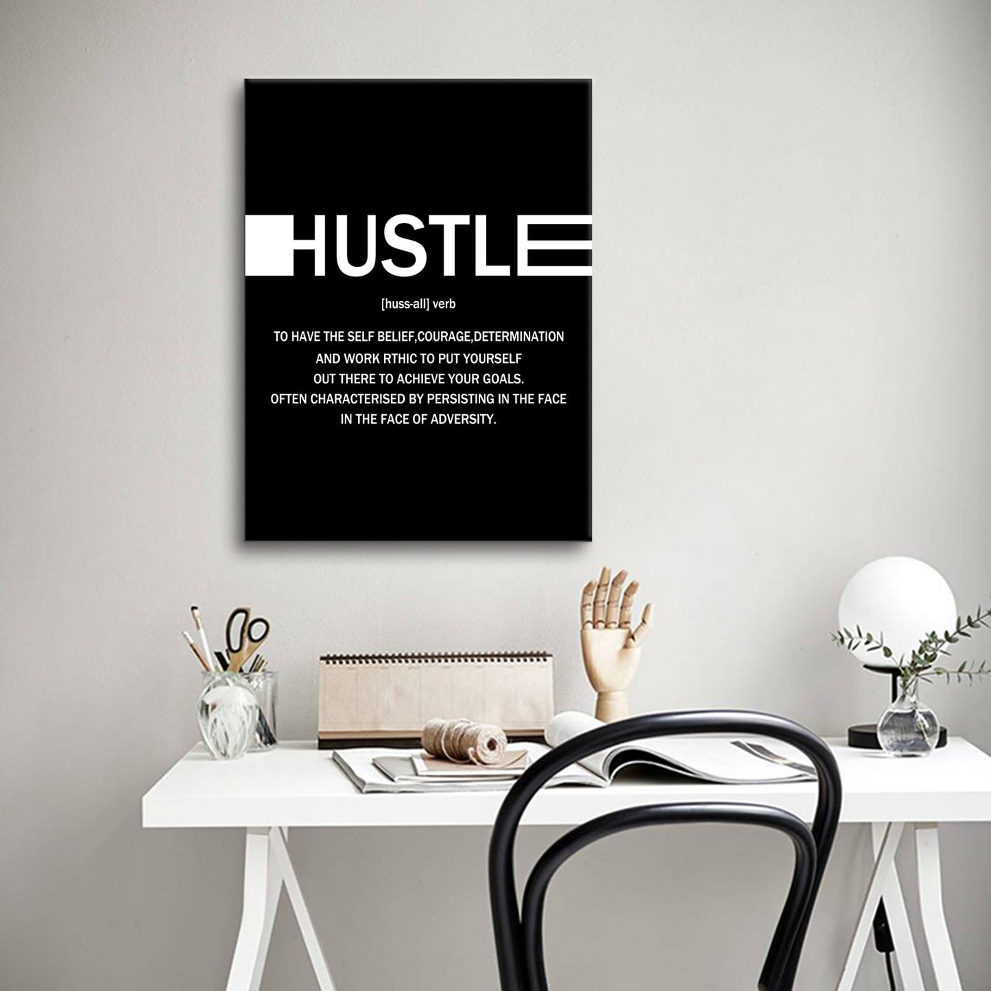 Motivational Canvas Wall Art Hustle Entrepreneur Quotes Poster Print Inspirational Pictures Painting for Office Class Room School Wall Decoration Stretched and Framed [18''Wx24''H]