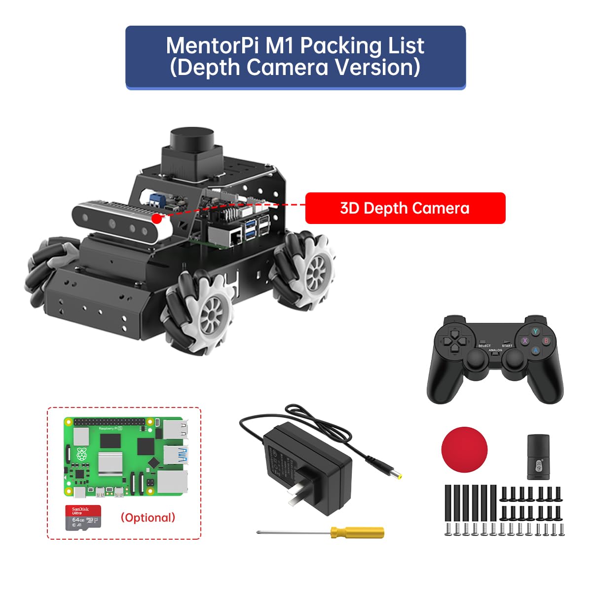HIWONDER Robot Car with ChatGPT Large AI Models, 3D Depth Camera Mecanum-Wheel Chassis ROS2-HUMBLE Lidar SLAM Mapping Navigation Autonomous Driving, MentorPi M1 Standard Kit Without Raspberry Pi