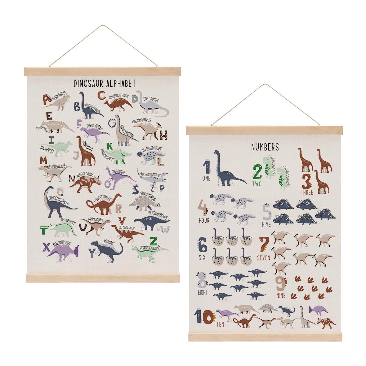 Dinosaur Number Chart Alphabet Poster Hanger, ABC Chart Wall Decor, Toddler Learning Posters, Educational Posters Homeschool Supplies, Dinosaur Gifts Wall Art Wall Hanging Banner Bedroom Nursery Decor