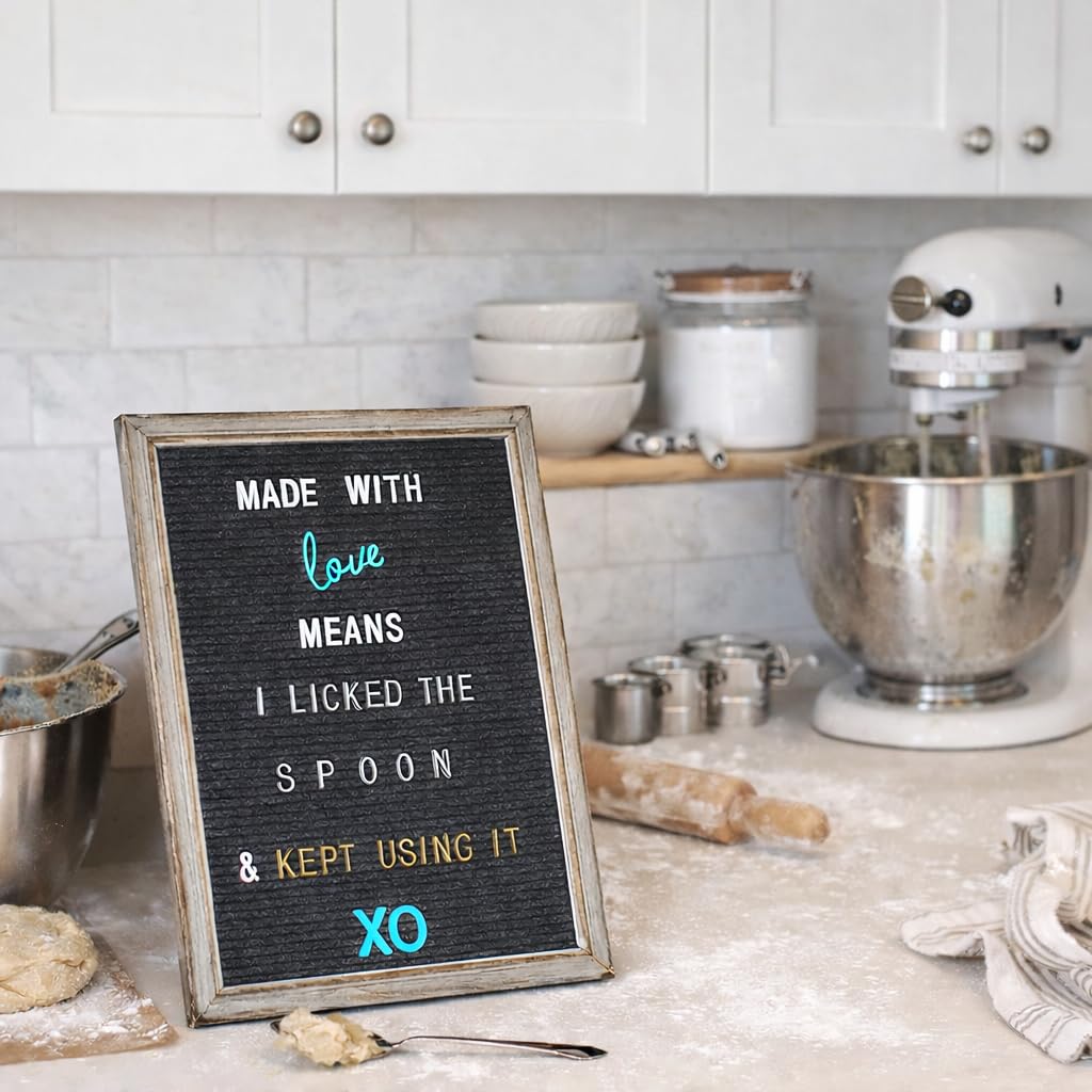 Farmhouse Felt Letter Board Sign with Stand - Rustic Wood Frame Announcement Board for New Baby, Pregnancy Announcement Sign, 12x16 Changeable Message Board with over 700 Felt Board Letters