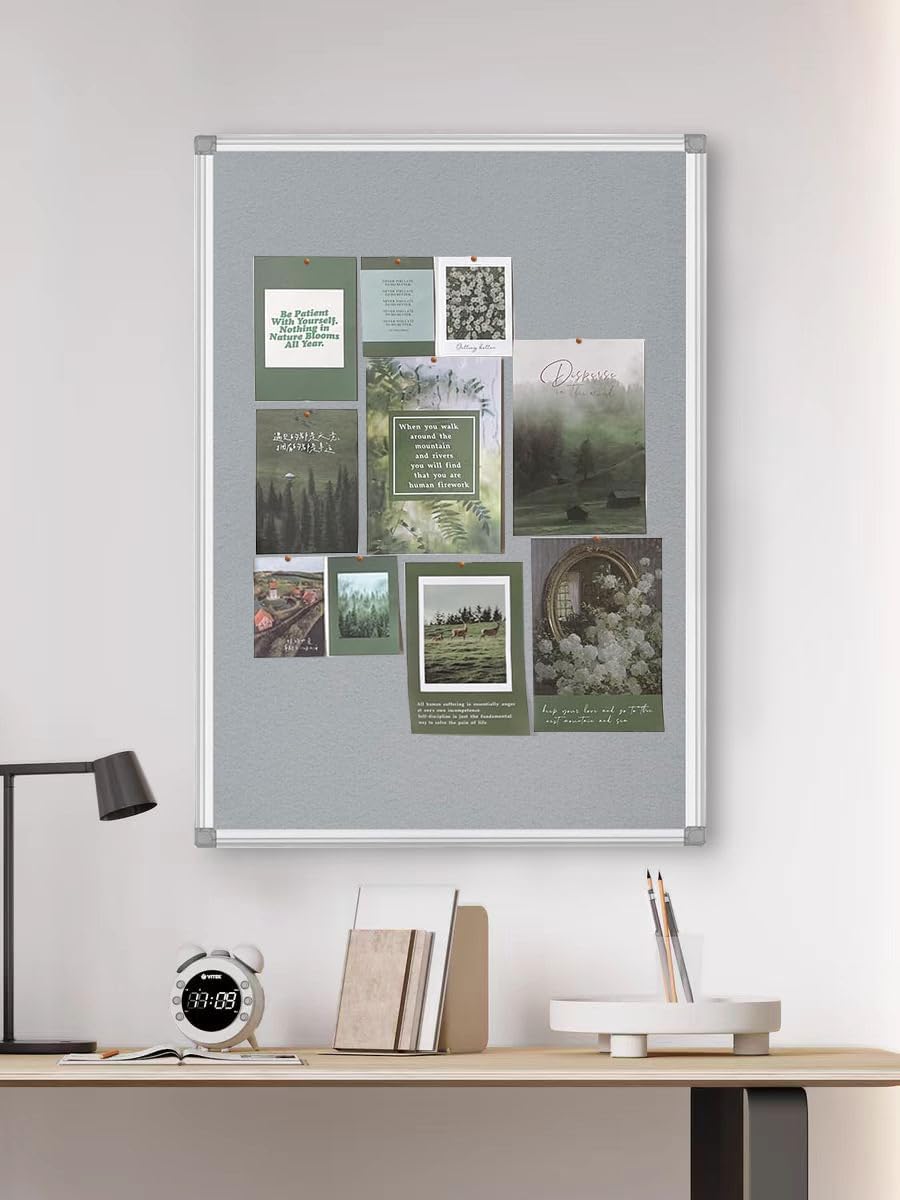 BEST BOARD Gray Felt Bulletin Board 36" × 24", Silver Aluminum Frame, Memo & Message Board, Notes Manager for Home School Office
