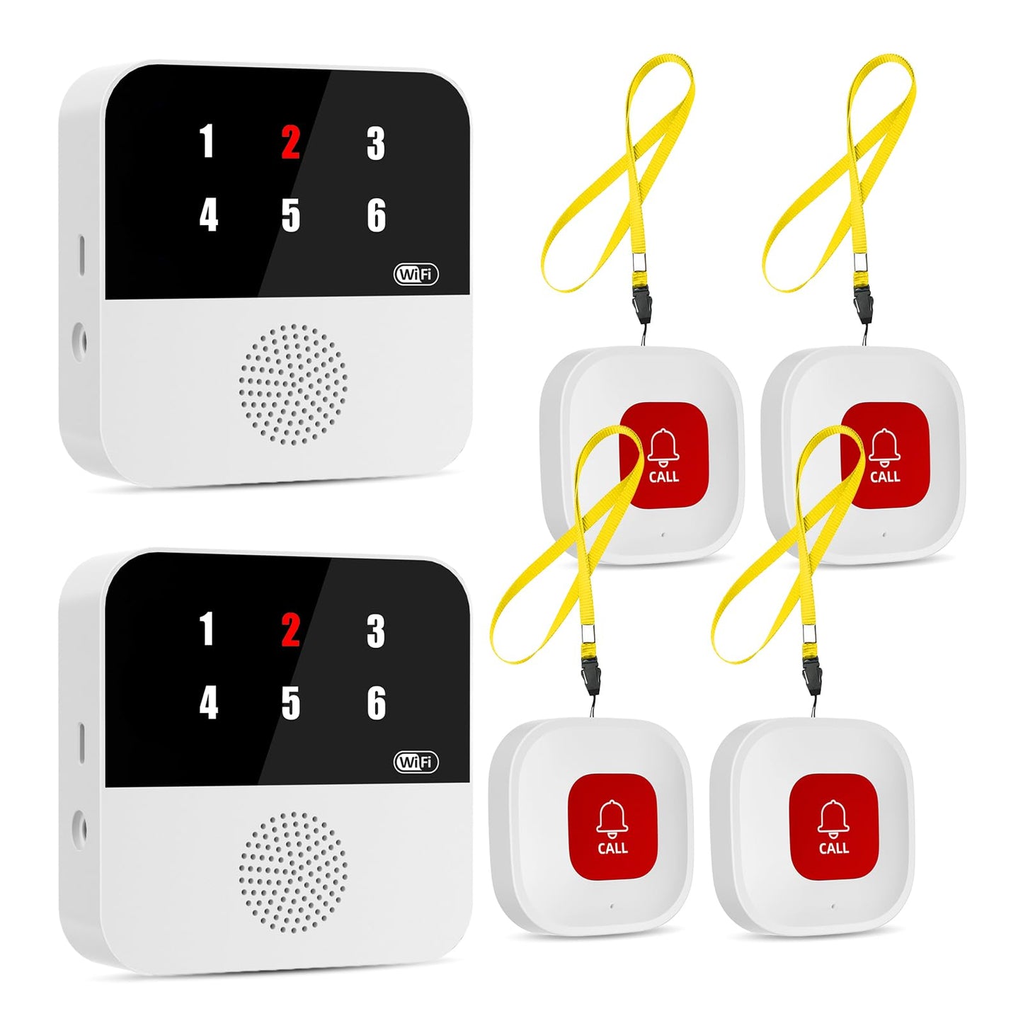 PILSAMAS Wireless Caregiver Call Button System - Dual Hub, Multi-Location Alarm, Dsiplay Caller ID & App Alert, No Monthly Fee, 4 IP65 Panic Buttons, Emergency Alert for Elderly at Home/Nursing Homes