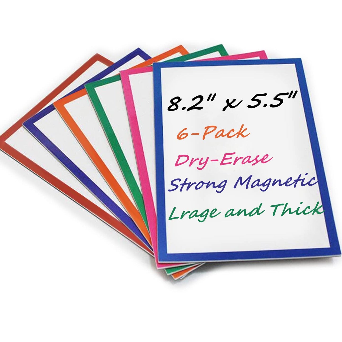 6Pcs Magnetic Dry Erase Labels Extra-Large, 8.2x5.5'' Thick Reusable Fridge White Board Magnets, Colored Dry Wipe Daily Planner Chore Chart Whiteboard Message Cards