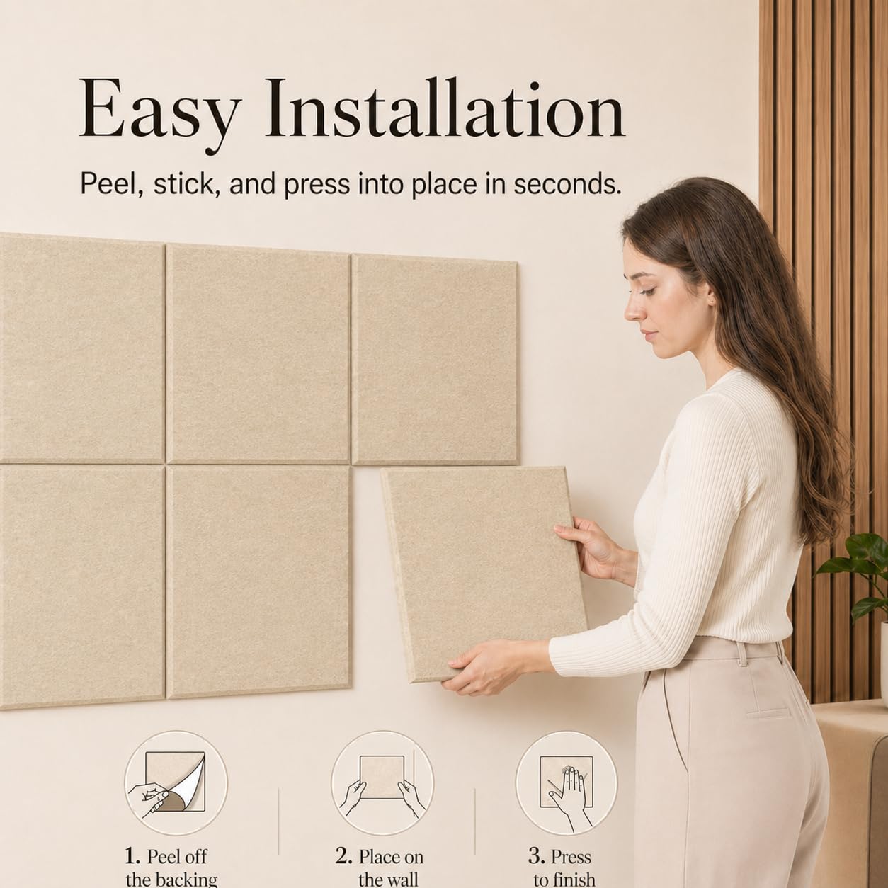 Baysola Felt Bulletin Board Panels 48 x 36 Inch Self Adhesive Wall Tiles Cork Board Alternative for Office Classroom Photos Notes 12 Pack