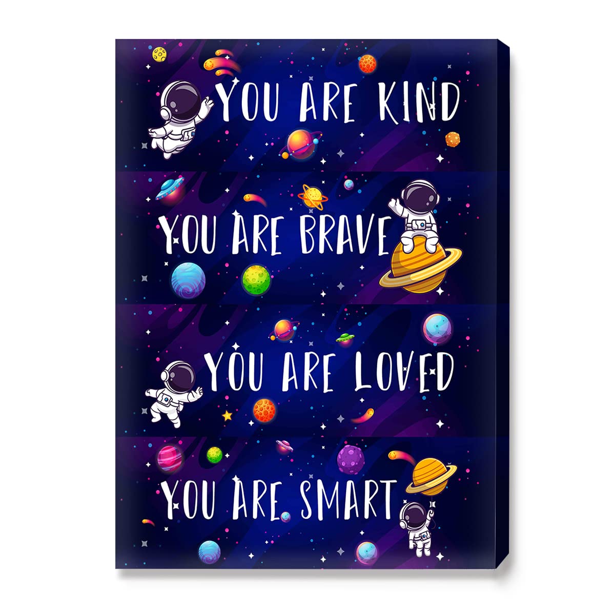 OTINGQD Outer Space Canvas Wall Art,Space Nursery Decor,Positive Affirmations Wall Decor for Boys,You Are Kind Spaceman Wall Art for Boys Kids Bedroom Playroom Nursery