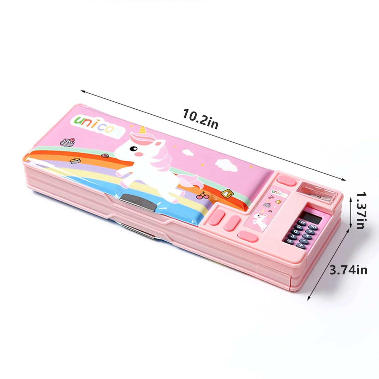 LilyBeauty Multifunction Pencil Case with Calculator, Pencil Sharpener and Curriculum, Multiple Cute Patterns, Suitable for Elementary School Girls, Boys, Great Gifts for Kids (Pink)