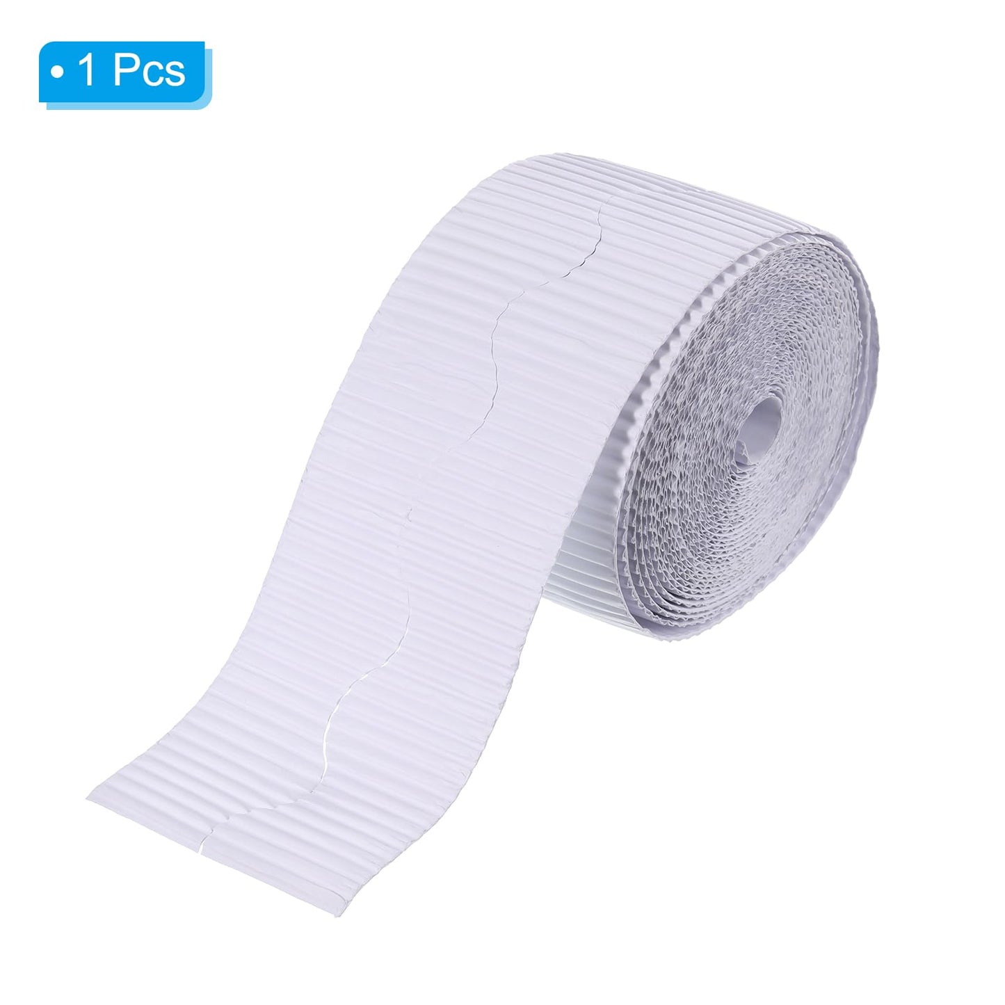 PATIKIL 3.9inch x 49.2ft Bulletin Board Border, Scalloped Trim Paper Corrugated Paper for Locker Classroom Decor Black White Cork Poster Boards, White