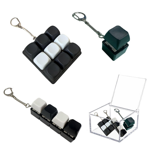 3 Pcs Keyboard Fidget Clicker Stress Relief Toys Keychain– Button Press Fidget Set for Stress Relief & Relaxation (9 Keys + 4keys + 1key Black and White Grid)