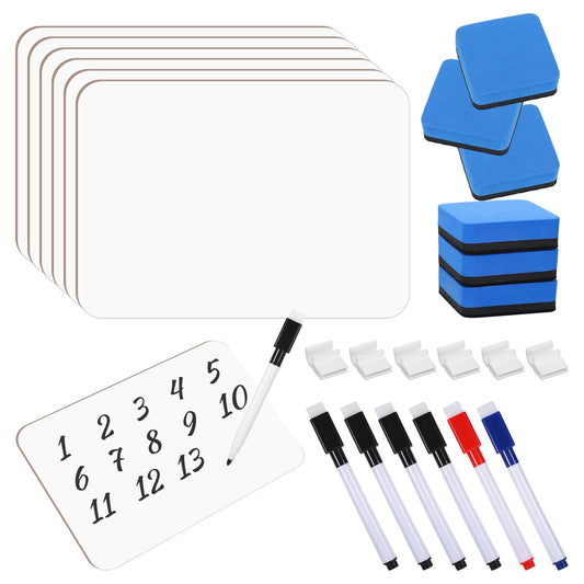 6 Sets Mini Whiteboard Small Dry Erase Board 5''x 7'' Double Sided Small White Board Dry Erase with Markers Erasers Pen Holders Portable Mini Whiteboard for Classroom Teacher Home Office