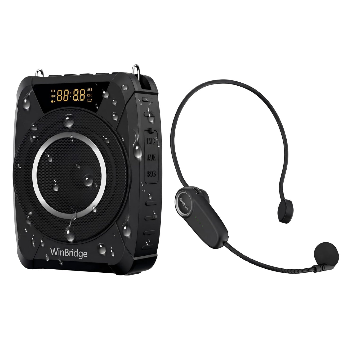 Voice Amplifier Wireless Microphone, 20W Portable PA System with Bluetooth & Headset Mic, Waterproof Portable Microphone and Speaker, Megaphone for Teachers, Classroom, Outdoor Events - M801