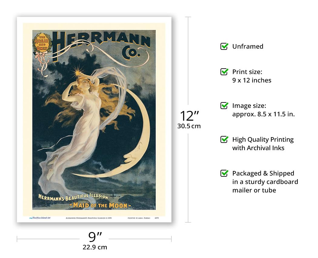Alexander Herrmann’s Beautiful Illusion - Maid of the Moon - Vintage Magic Poster c.1898 - Master Art Print (Unframed) 9in x 12in