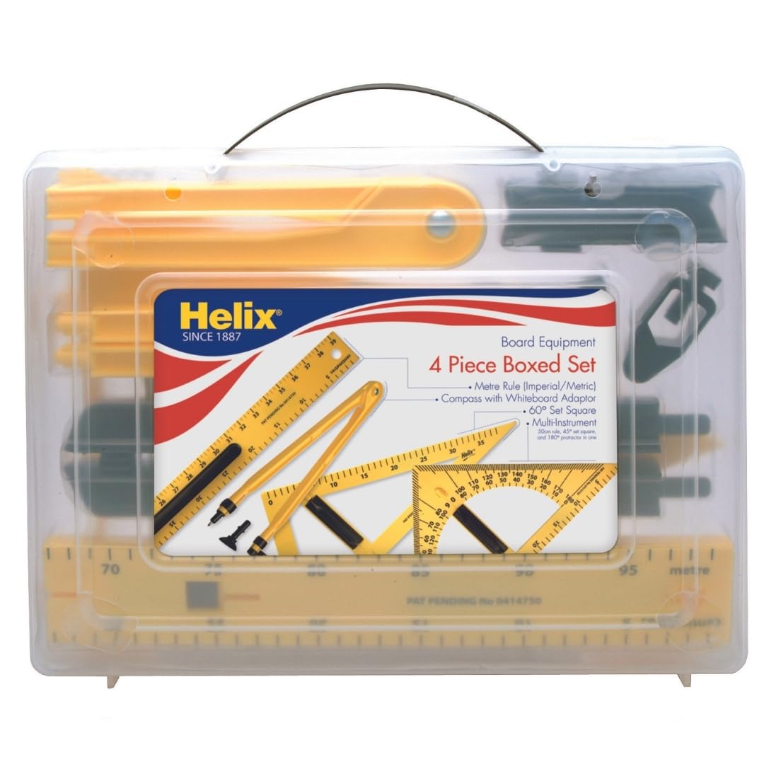 Helix Magnetic Whiteboard Geometry Set – 4 Piece Teaching Kit for Classroom – Large Magnetic Math Tools for Whiteboards & Blackboards – Durable, Easy to Store